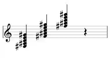 Sheet music of F# 9b5 in three octaves